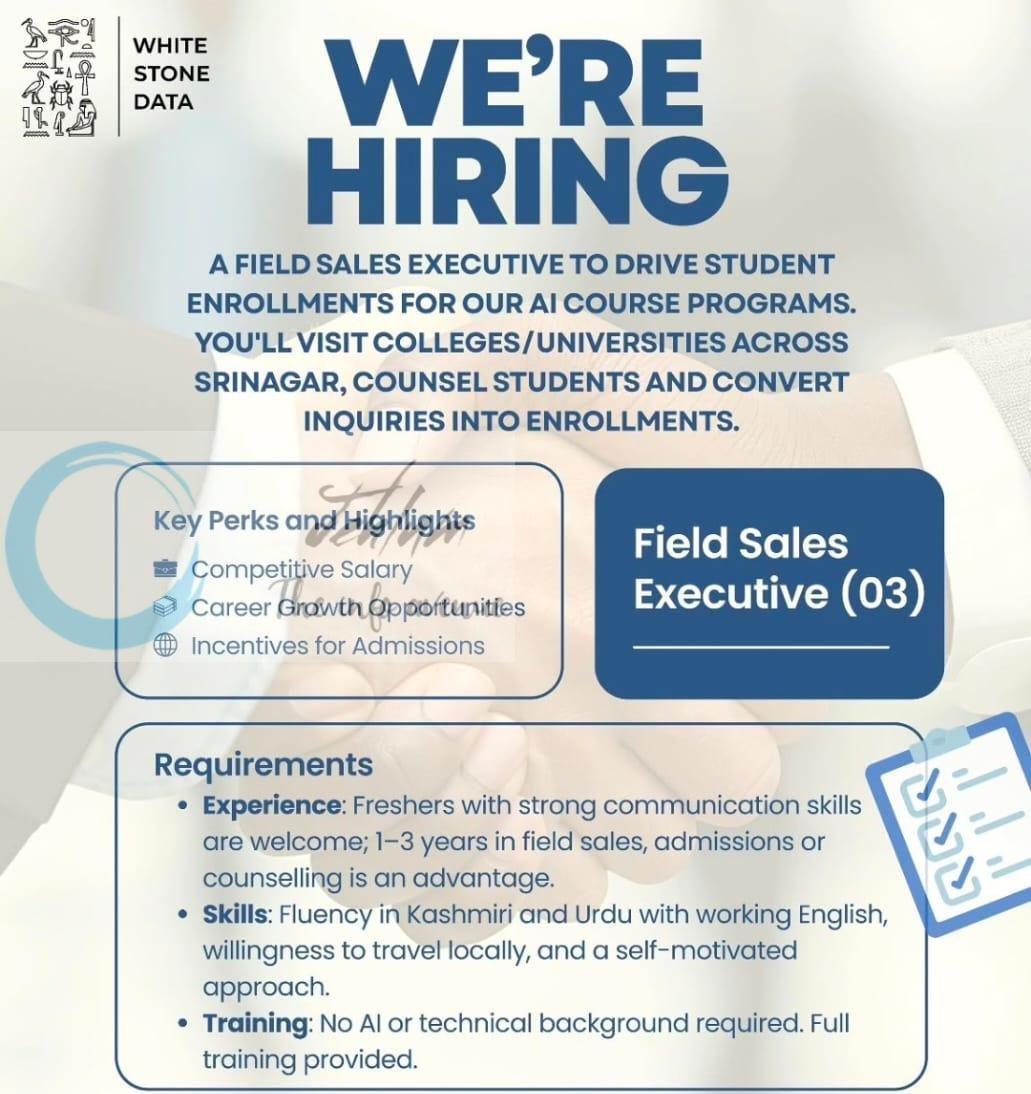 White Stone Data Srinagar Field Sales Executive job opportunities 2026 1 White Stone Data Srinagar Field Sales Executive job opportunities 2026