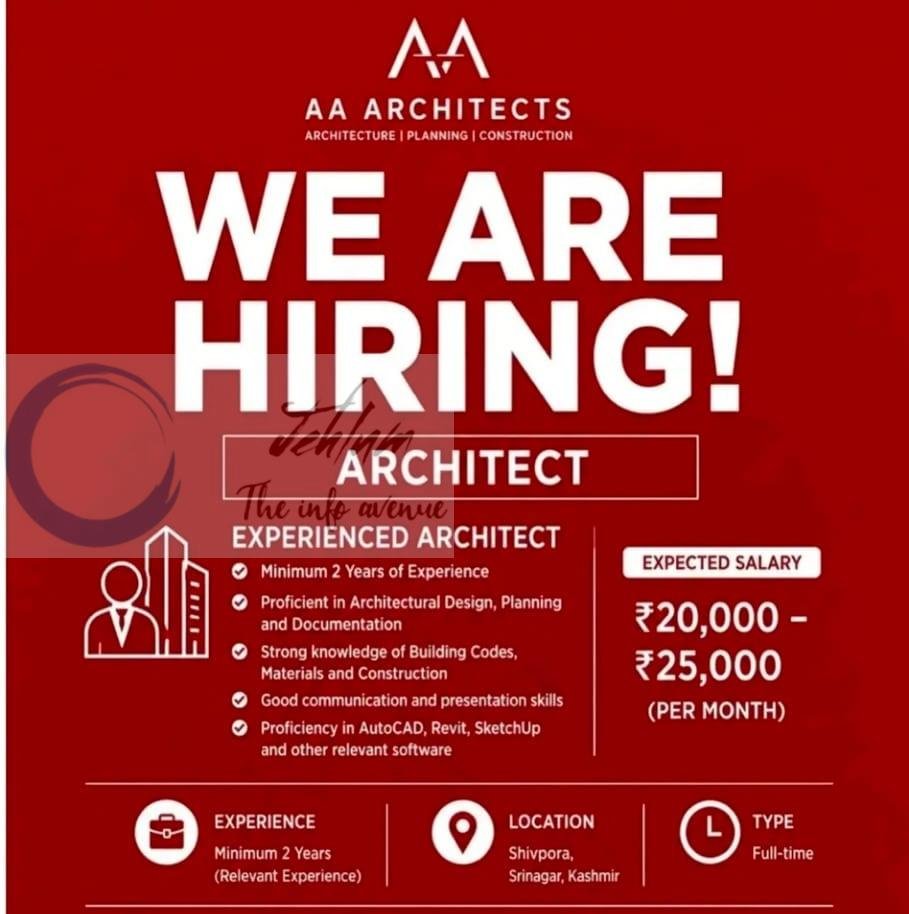 AA Architects Srinagar job opportunities 2026 1 AA Architects Srinagar job opportunities 2026