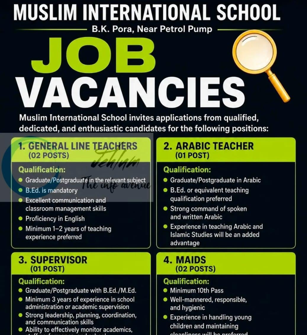 Muslim International School MIS srinagar staff job opportunities 2026 1 Muslim International School MIS srinagar staff job opportunities 2026