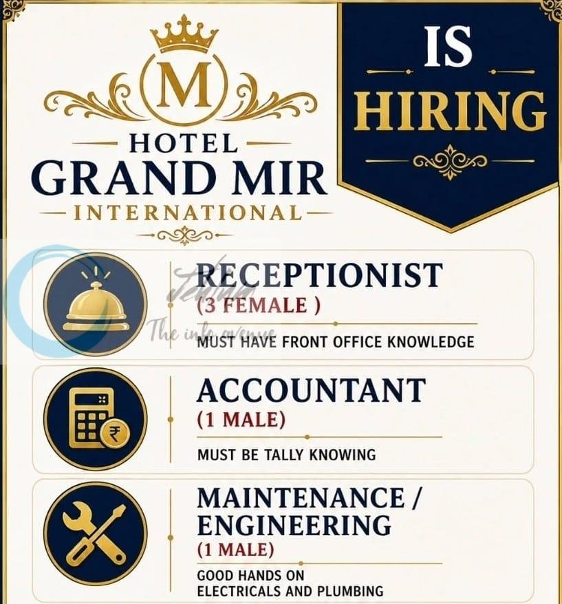 Hotel Grand Mir International Srinagar staff job opportunities 2026 1 Hotel Grand Mir International Srinagar staff job opportunities 2026