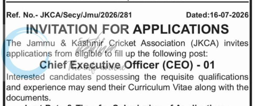 Jammu and Kashmir Cricket Association JKCA jammu CEO employment opportunities notice JKCA/Secy/Jmu/2026/281 1 Jammu and Kashmir Cricket Association JKCA jammu CEO employment opportunities notice JKCA/Secy/Jmu/2026/281
