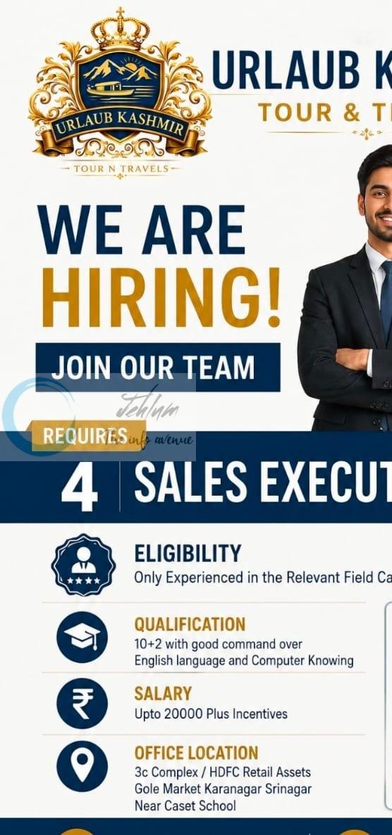Urlaub Kashmir Tour and Travels UKTT Srinagar Sales Executive job opportunities 2026 1 Urlaub Kashmir Tour and Travels UKTT Srinagar Sales Executive job opportunities 2026