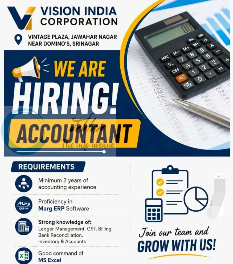 Vision India Corporation VIC Srinagar Accountant job opportunities 2026