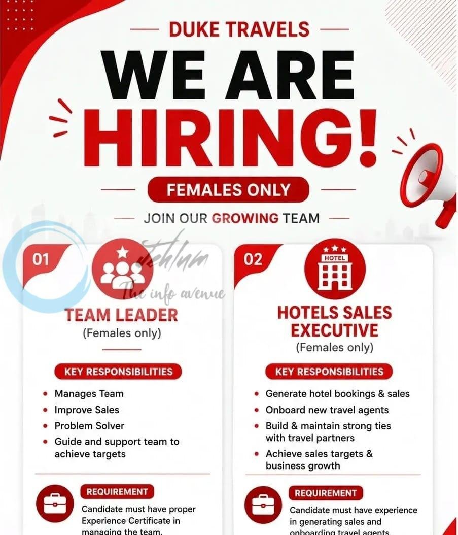 DUKE TRAVELS Srinagar Team Leader Hotels Sales Executive job opportunities 2026 1 DUKE TRAVELS Srinagar Team Leader Hotels Sales Executive job opportunities 2026