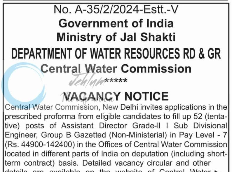 Central Water Commission CWC Assistant Director Sub Divisional Engineer employment opportunities 2026