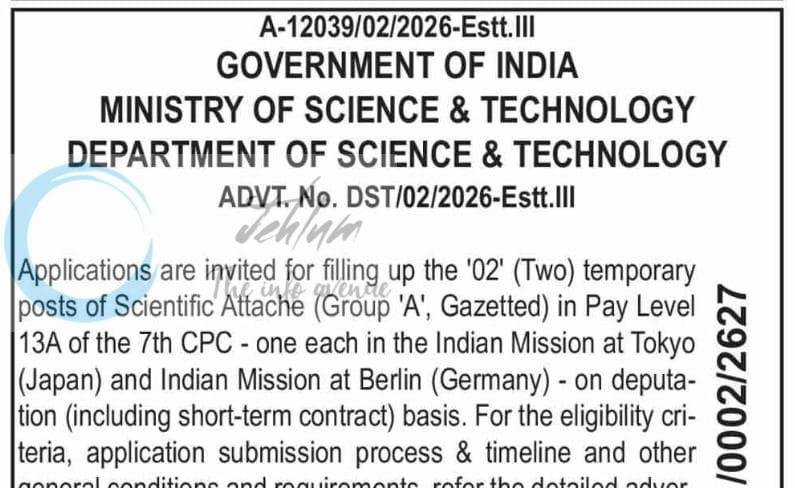 Department of Science Technology DST Scientific Attache employment opportunities 2026 1 Department of Science Technology DST Scientific Attache employment opportunities 2026