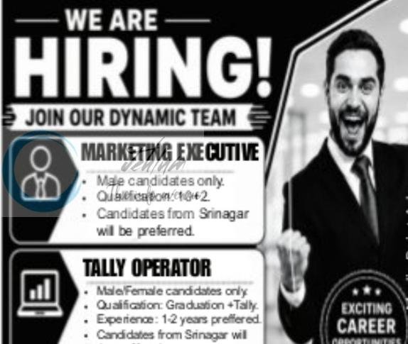 CONNECT Srinagar Marketing Executive Tally Operator job opportunities 2026 1 CONNECT Srinagar Marketing Executive Tally Operator 2026