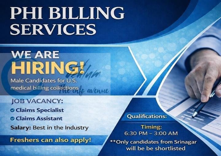 PHI Billing Services Srinagar RCM Claims Specialist/Claims Assistant Job opportunities 2026