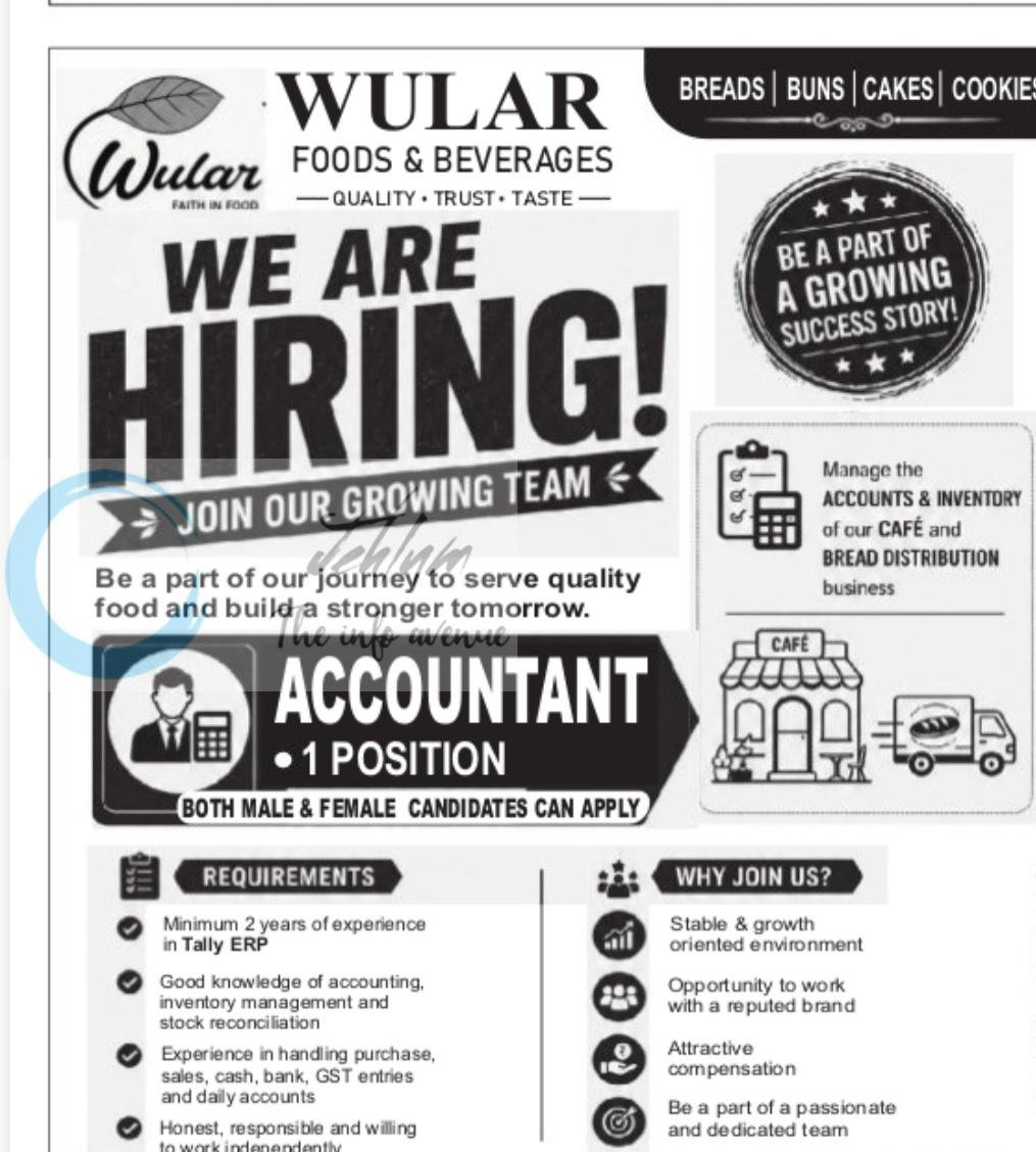 Wular Foods and Beverages WFB Srinagar Accountant job opportunities 2026