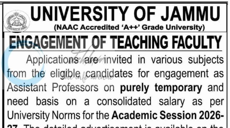 University of Jammu JU Assistant Professors job opportunities notice Estab/TW/CandR/26/535 1 University of Jammu JU Assistant Professors job opportunities notice Estab/TW/CandR/26/535