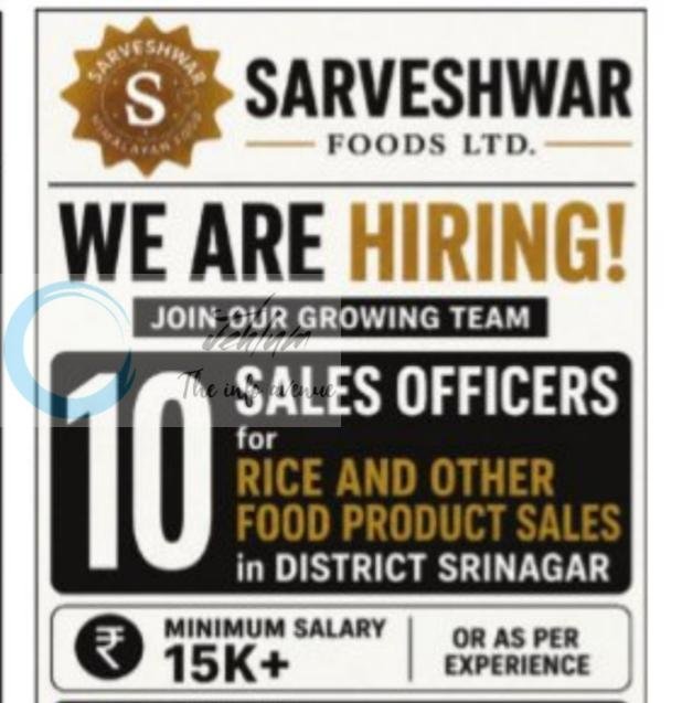 Sarveshwar Foods Ltd Srinagar Sales Officers job opportunities 2026
