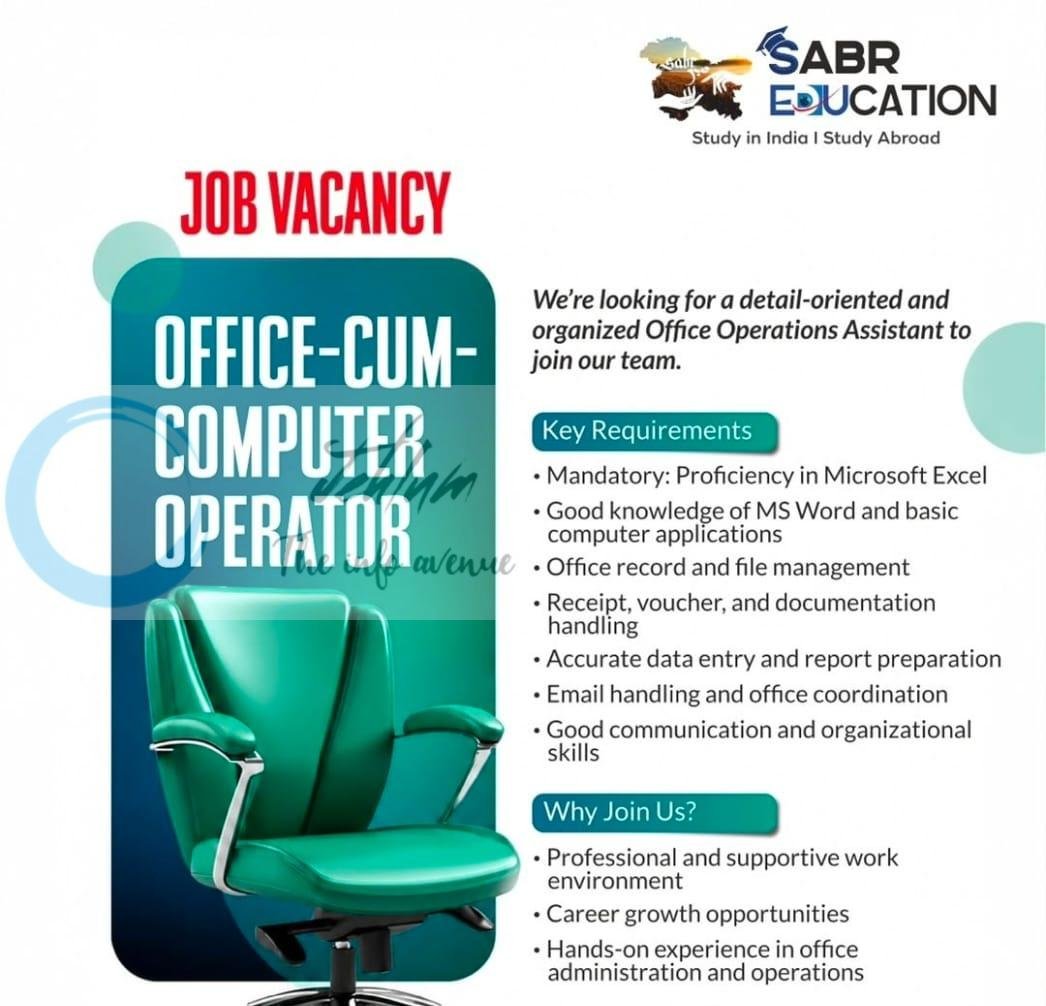 Sabr Education srinagar Office Cum Computer Operator job opportunities 2026