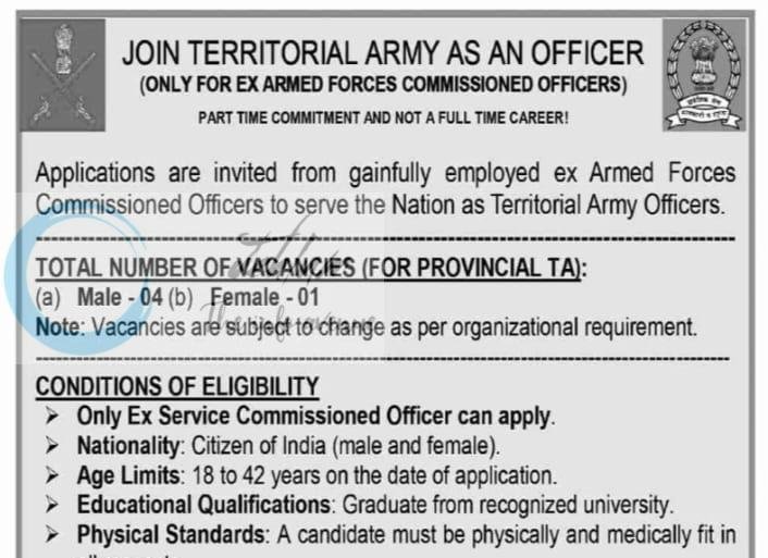 Territorial Army TA Officer Indian Army New Delhi Ex Armed Forces Commissioned Officers employment opportunities notice cbc/10120 11/0007/2627