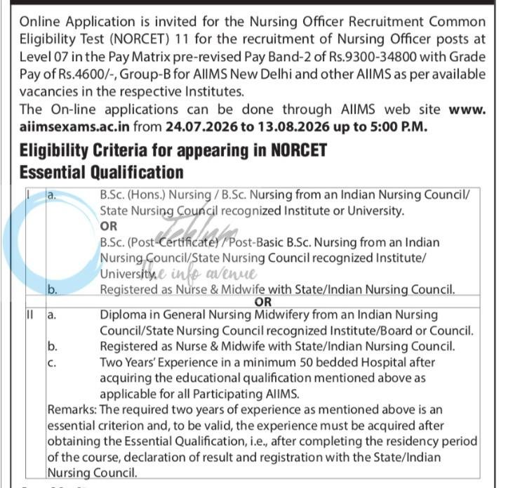 AIIMS Delhi NORCET 11 Nursing Officer employment opportunities 2026 1 AIIMS Delhi NORCET 11 Nursing Officer employment opportunities 2026