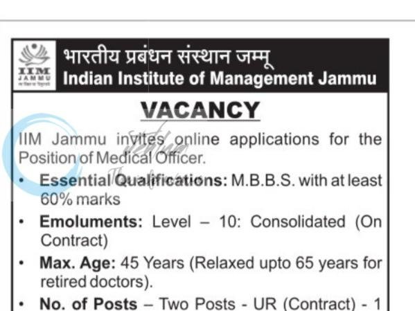 IIM Jammu Medical Officer employment opportunities 2026