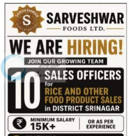 Sarveshwar Foods Ltd srinagar sales job opportunities 2026 1 Sarveshwar Foods Ltd srinagar sales job opportunities 2026