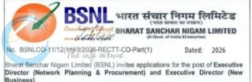 BSNL Executive Director employment opportunities notice BSNLCO-11/12/11/3/2026-RECTT-CO-Part/1