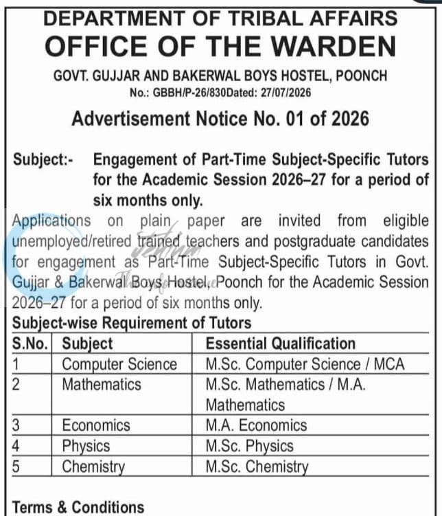 Govt Gujjar Bakerwal Boys Hostel Poonch faculty employment opportunities 01 of 2026 1 Govt Gujjar Bakerwal Boys Hostel Poonch faculty employment opportunities 01 of 2026