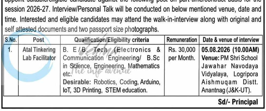 JNV Aishmuqam Anantnag faculty job opportunities 2026 1 JNV Aishmuqam Anantnag faculty job opportunities 2026
