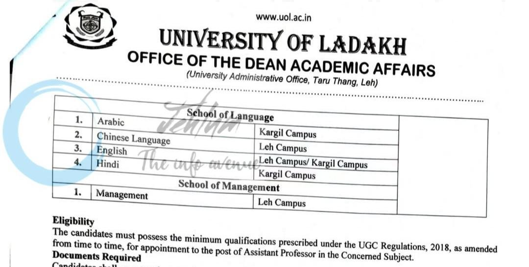 University of Ladakh guest faculty employment opportunities Walk-in 2026 1 University of Ladakh guest faculty employment opportunities Walk-in 2026