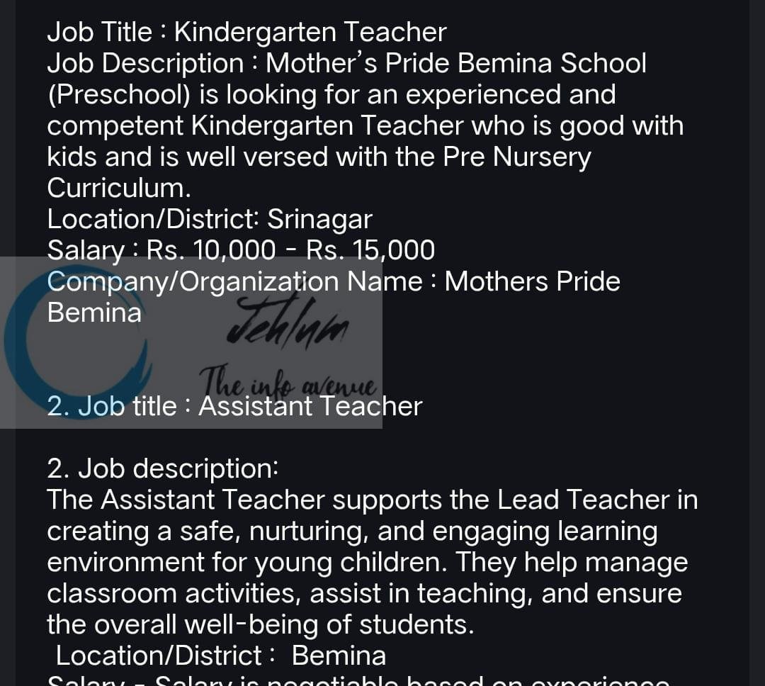 Mothers Pride Srinagar teaching job opportunities 2026 1 Mothers Pride Srinagar teaching job opportunities 2026