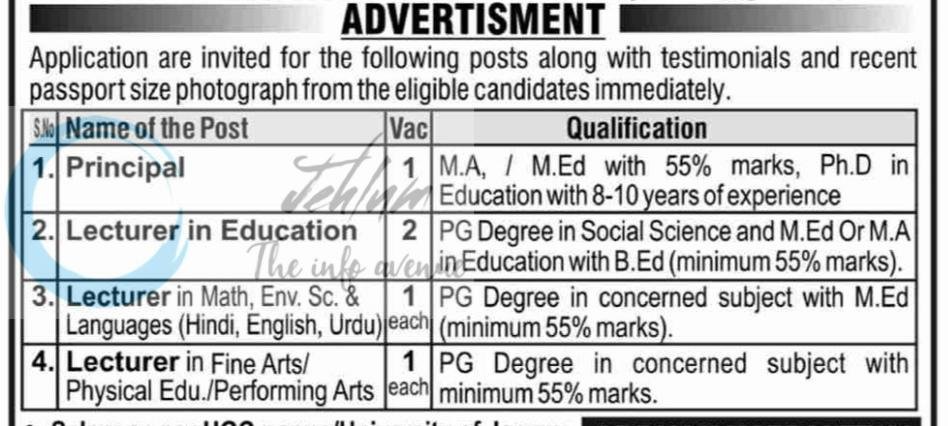 Kawa College of Education KCE Jammu Principal Lecturer job opportunities 2026