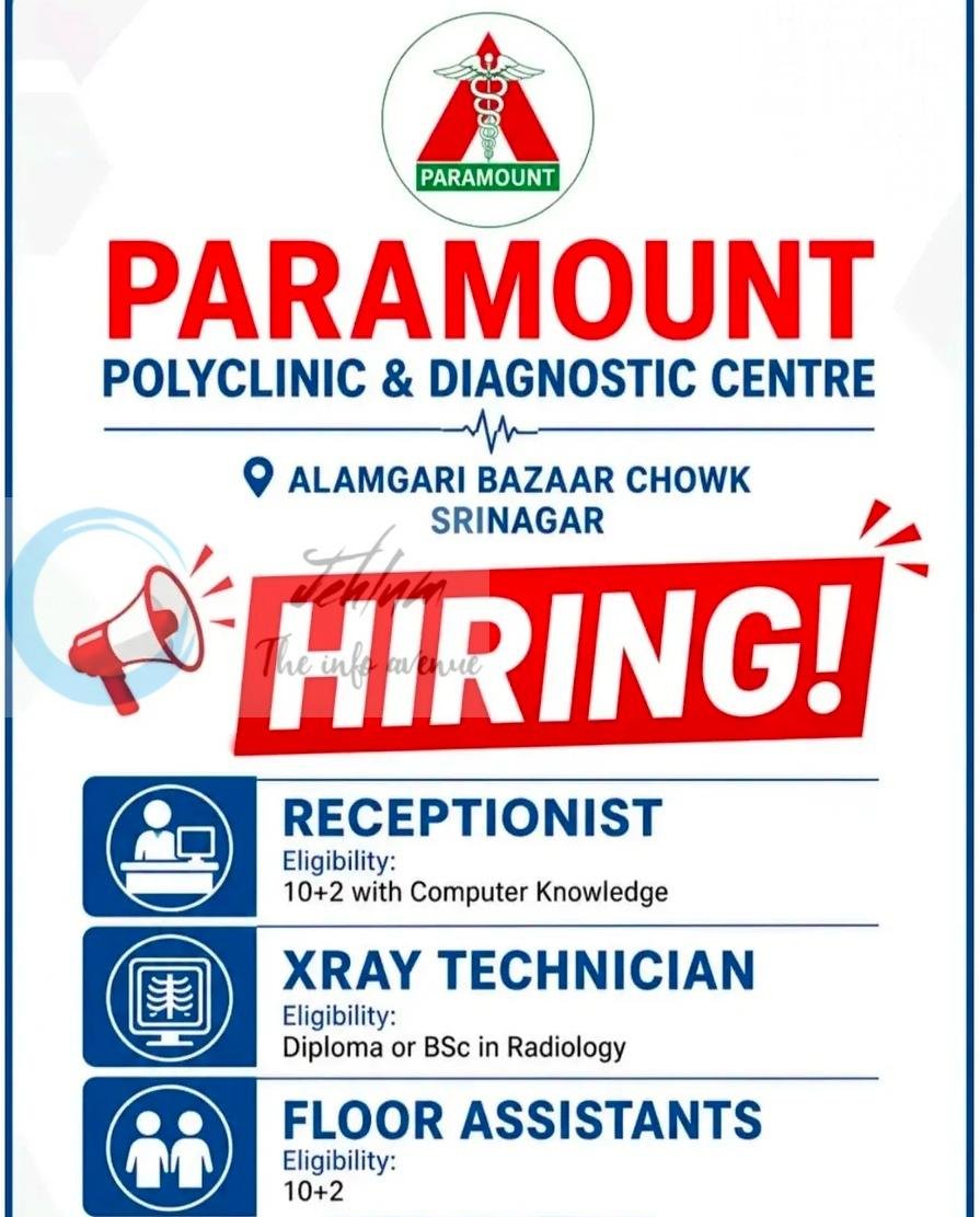 Paramount Polyclinic Diagnostic Centre Srinagar job opportunities 2026