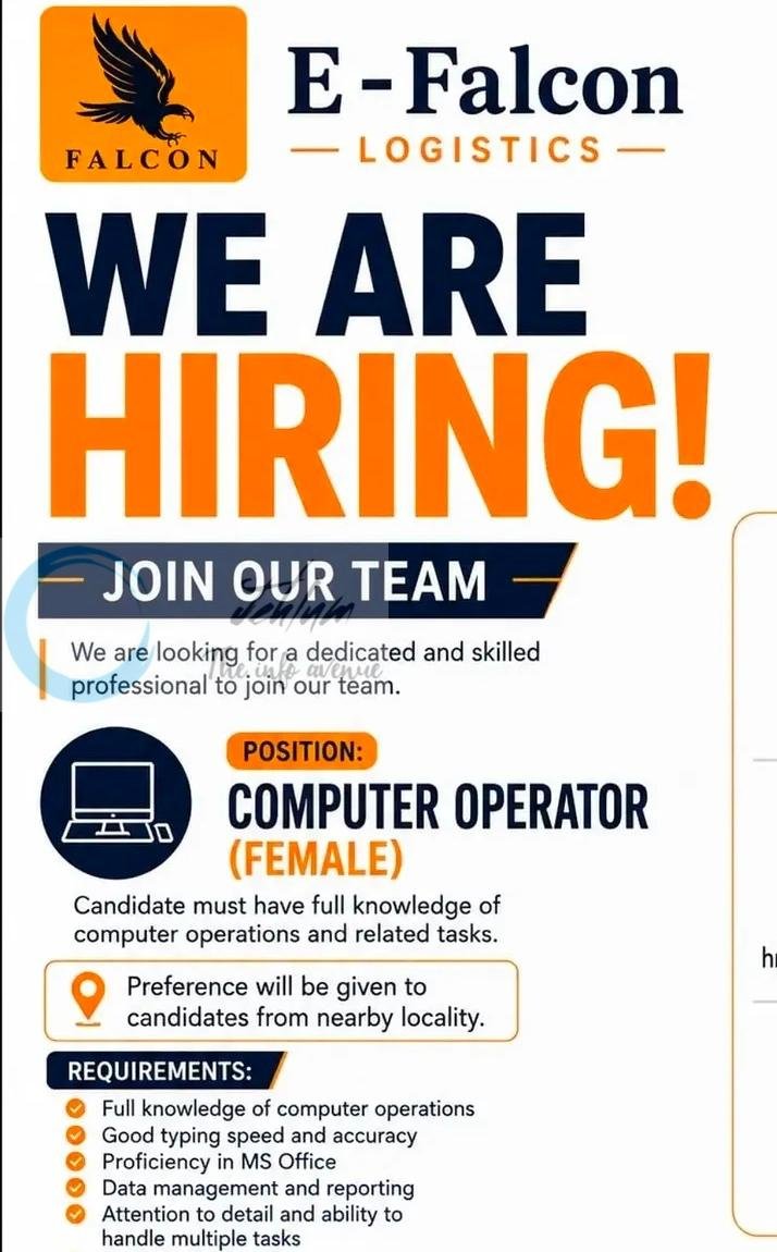 E-FALCON LOGISTICS Humhama Computer Operator job opportunities 2026 1 E-FALCON LOGISTICS Humhama Computer Operator job opportunities 2026