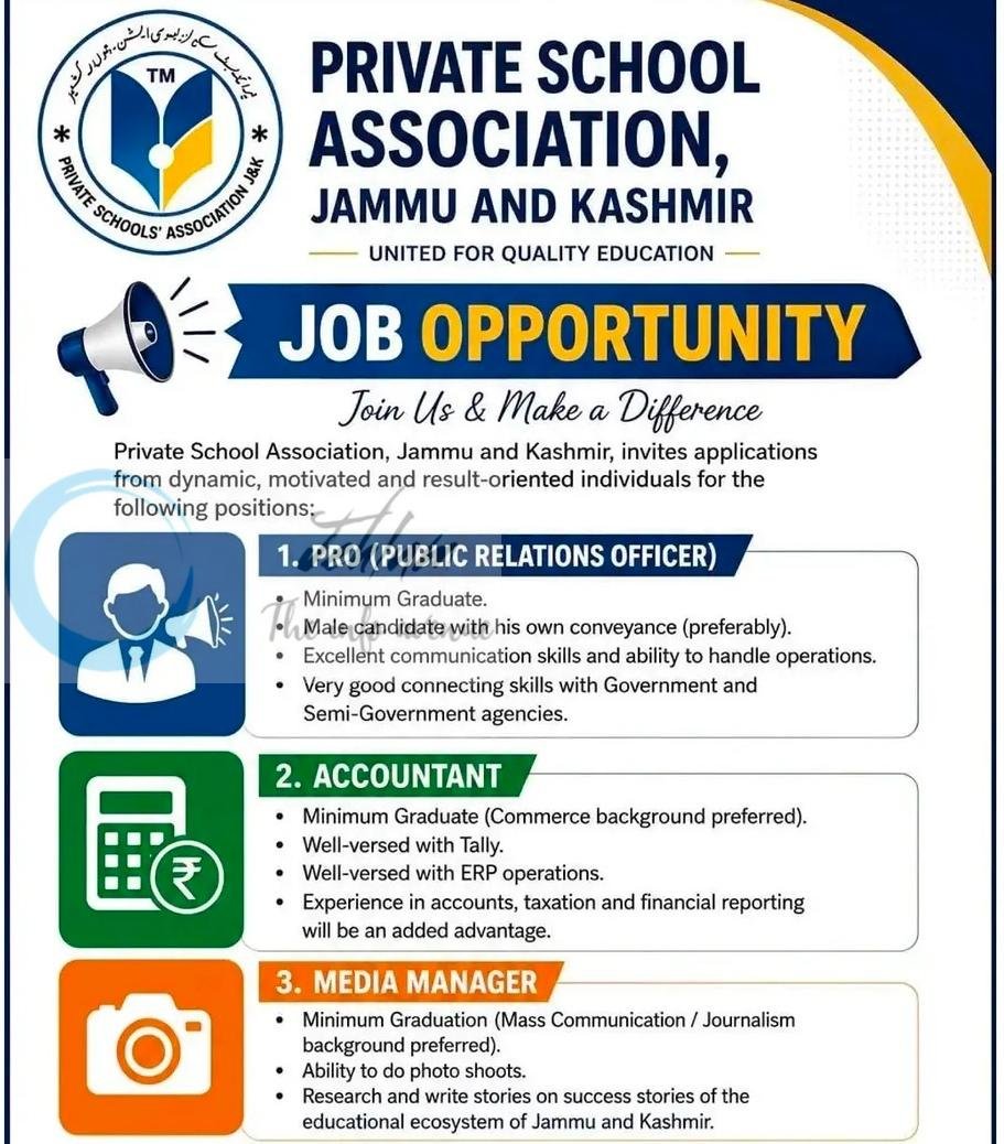 PRIVATE SCHOOL ASSOCIATION PSAJK PRO Accountant Media Manager employment opportunities 2026