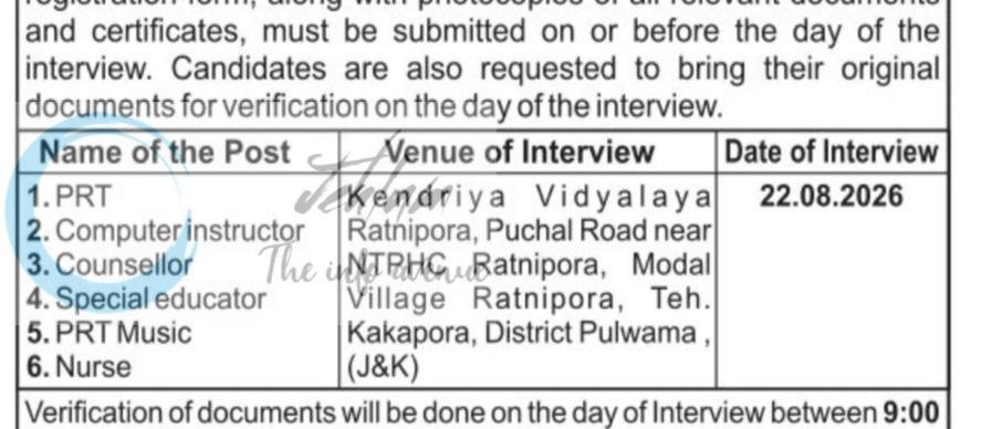 Kendriya Vidyalaya Pulwama faculty job opportunities Walk-in 2026 1 Kendriya Vidyalaya Pulwama faculty job opportunities Walk-in 2026
