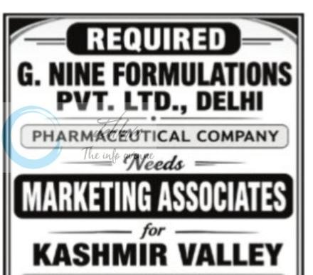G Nine Formulations pvt Ltd Marketing Associates job opportunities 2026