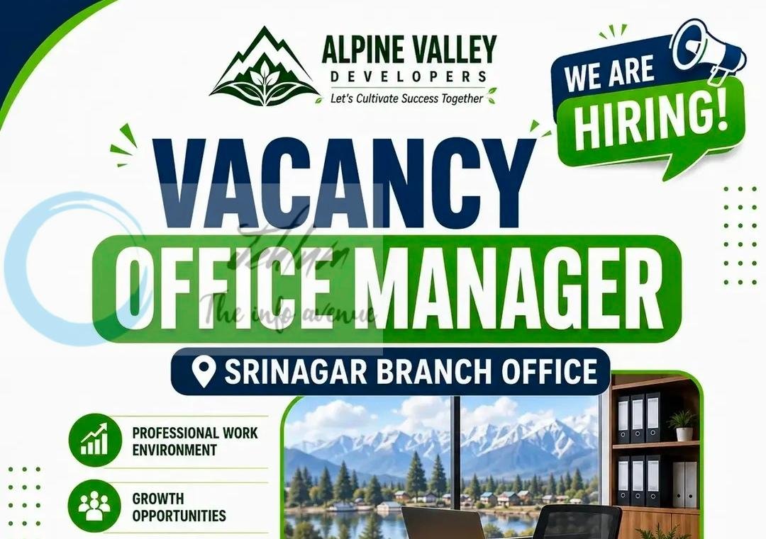 Alpine Valley Developers srinagar Office Manager Job opportunities 2026 1 Alpine Valley Developers srinagar Office Manager Job opportunities 2026