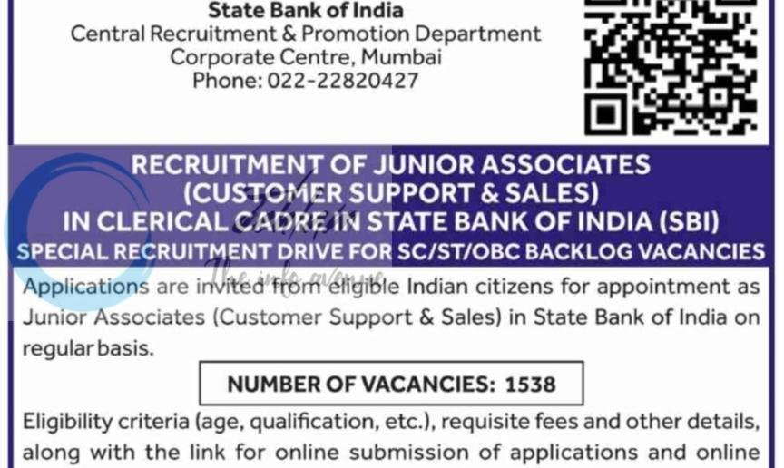 State Bank of India SBI Junior Associates Recruitment Advertisement Notice CRPD/CR/SPLDRIVE/2026-27/16