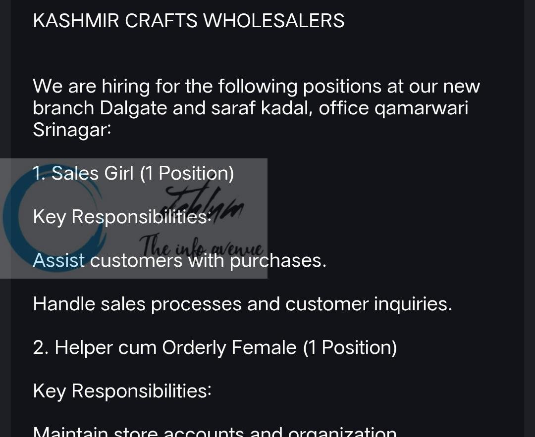 KASHMIR CRAFTS WHOLESALERS Srinagar Sales Girl Helper cum Orderly job opportunities 2026 1 KASHMIR CRAFTS WHOLESALERS Srinagar Sales Girl Helper cum Orderly job opportunities 2026 KASHMIR CRAFTS WHOLESALERS Srinagar Sales Girl Helper cum Orderly job opportunities 2026 KASHMIR CRAFTS WHOLESALERS Srinagar Sales Girl Helper cum Orderly job opportunities 2026 KASHMIR CRAFTS WHOLESALERS Srinagar Sales Girl Helper cum Orderly job opportunities 2026 KASHMIR CRAFTS WHOLESALERS Srinagar Sales Girl Helper cum Orderly job opportunities 2026