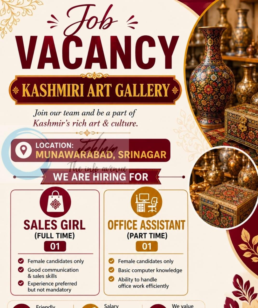 Kashmiri Art Gallery srinagar sales/Office Assistant job opportunities 2026