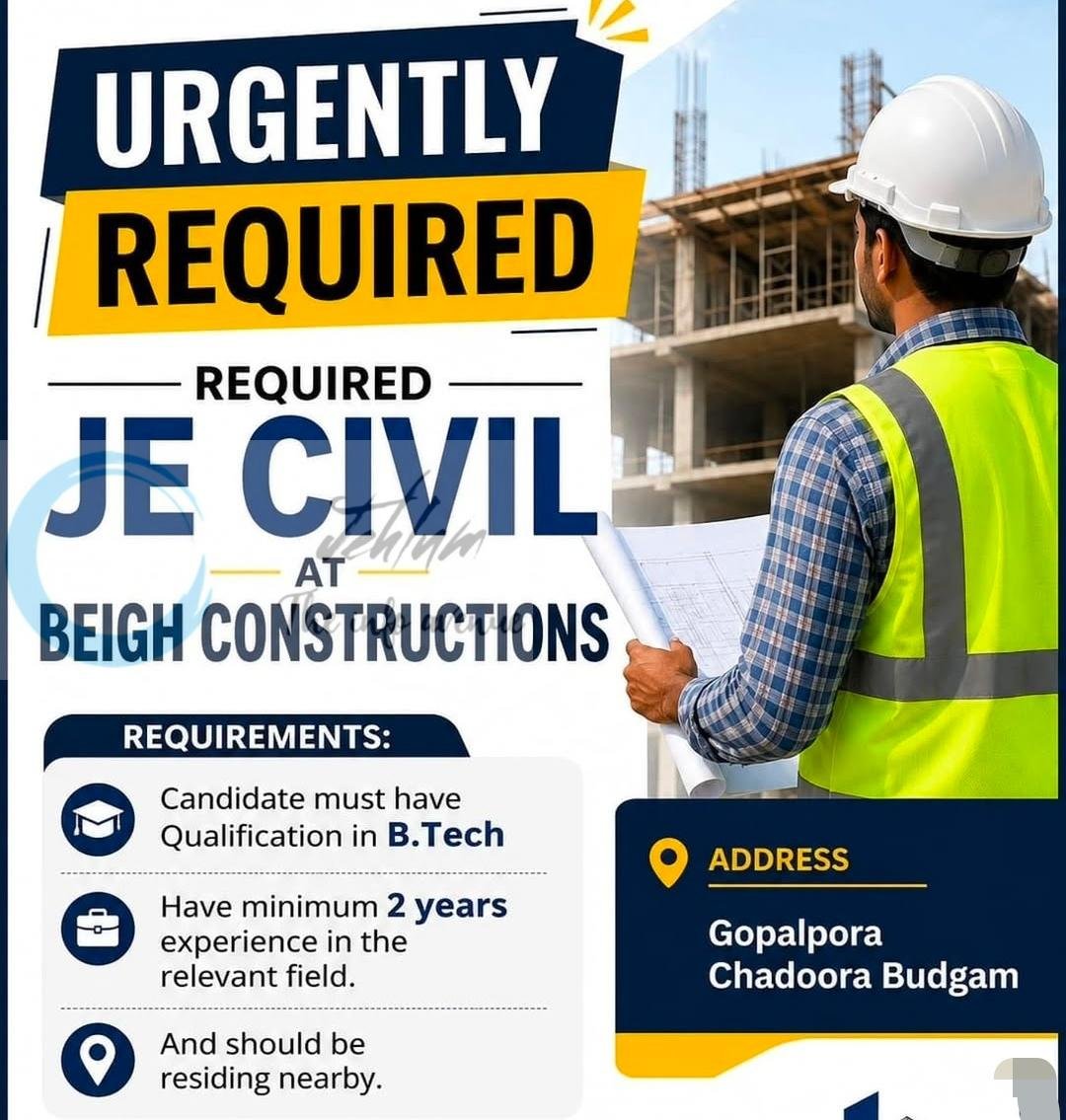 Beigh Constructions budgam JE employment opportunities 2026 1 Beigh Constructions budgam JE employment opportunities 2026