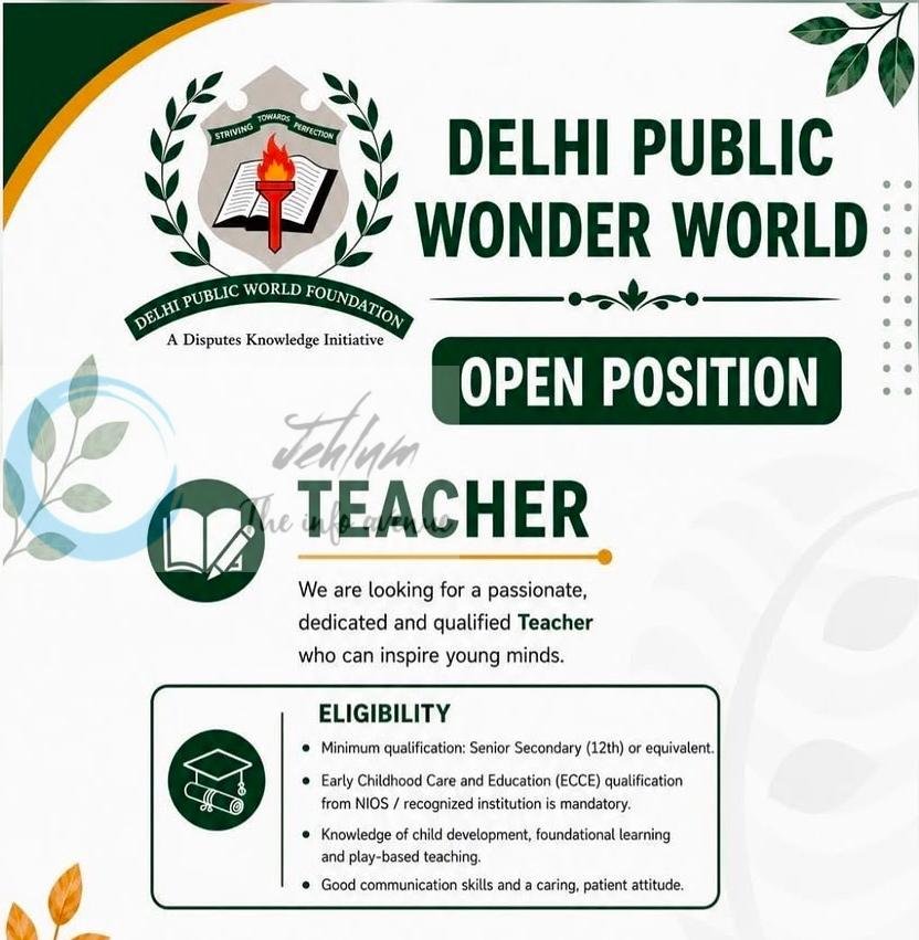 Delhi Public Wonder World DPWW Teacher job opportunities 2026