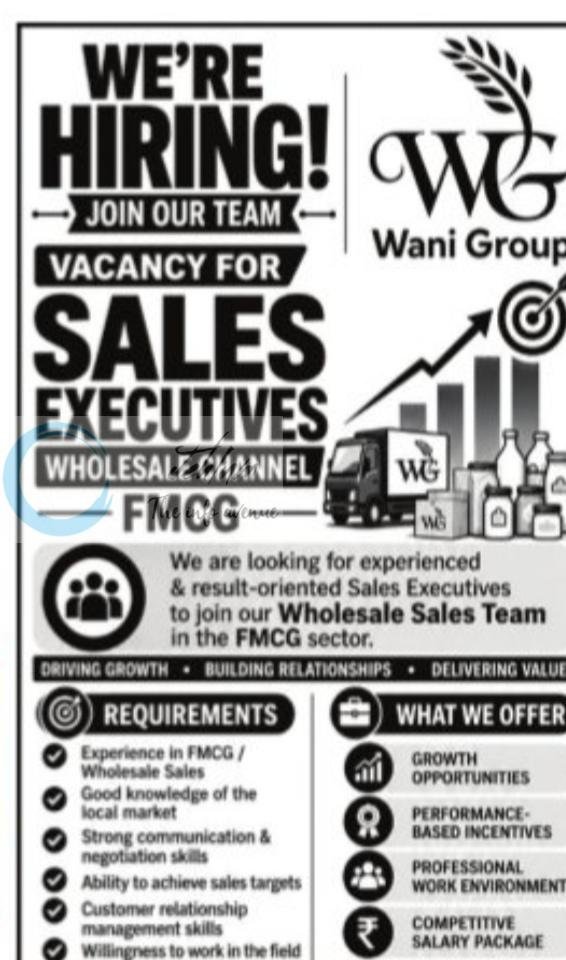 Wani Group Srinagar Sales Executives job opportunities 2026