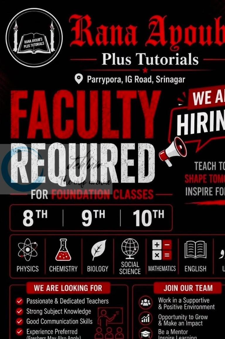 Rana Ayoubs Plus Tutorials Srinagar Faculty job opportunities 2026