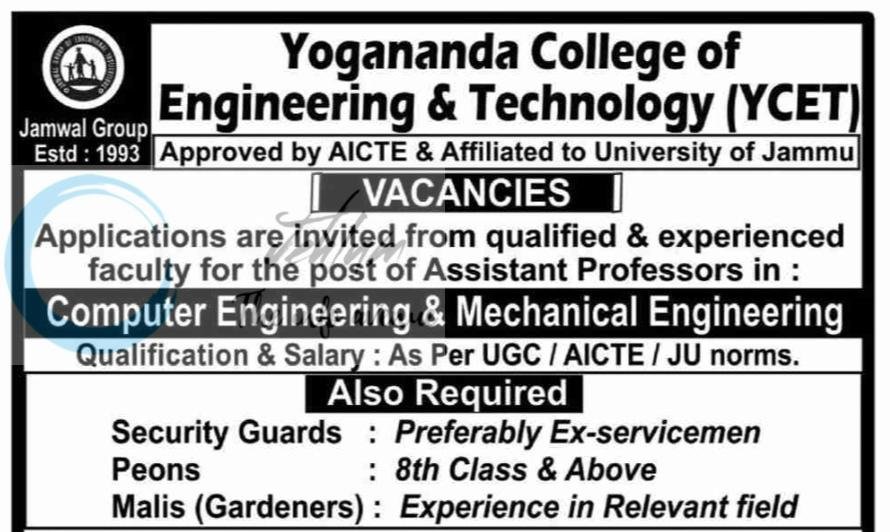 YCET Yogananda College of Engineering Technology Assistant Professor/office staff job opportunities 2026 1 YCET Yogananda College of Engineering Technology Assistant Professor/office staff job opportunities 2026