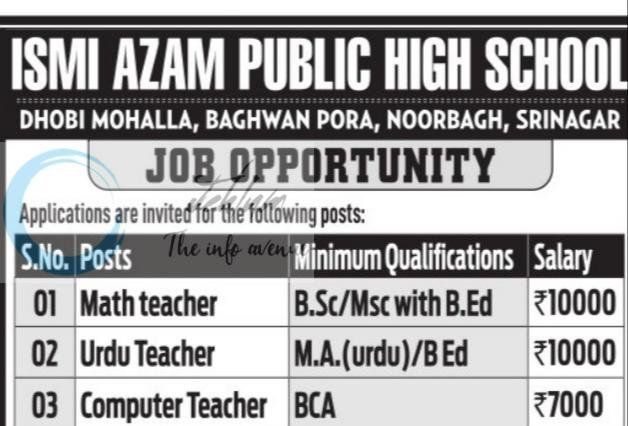 Ismi Azam Public High School Srinagar teaching job opportunities 2026 1 Ismi Azam Public High School Srinagar teaching job opportunities 2026