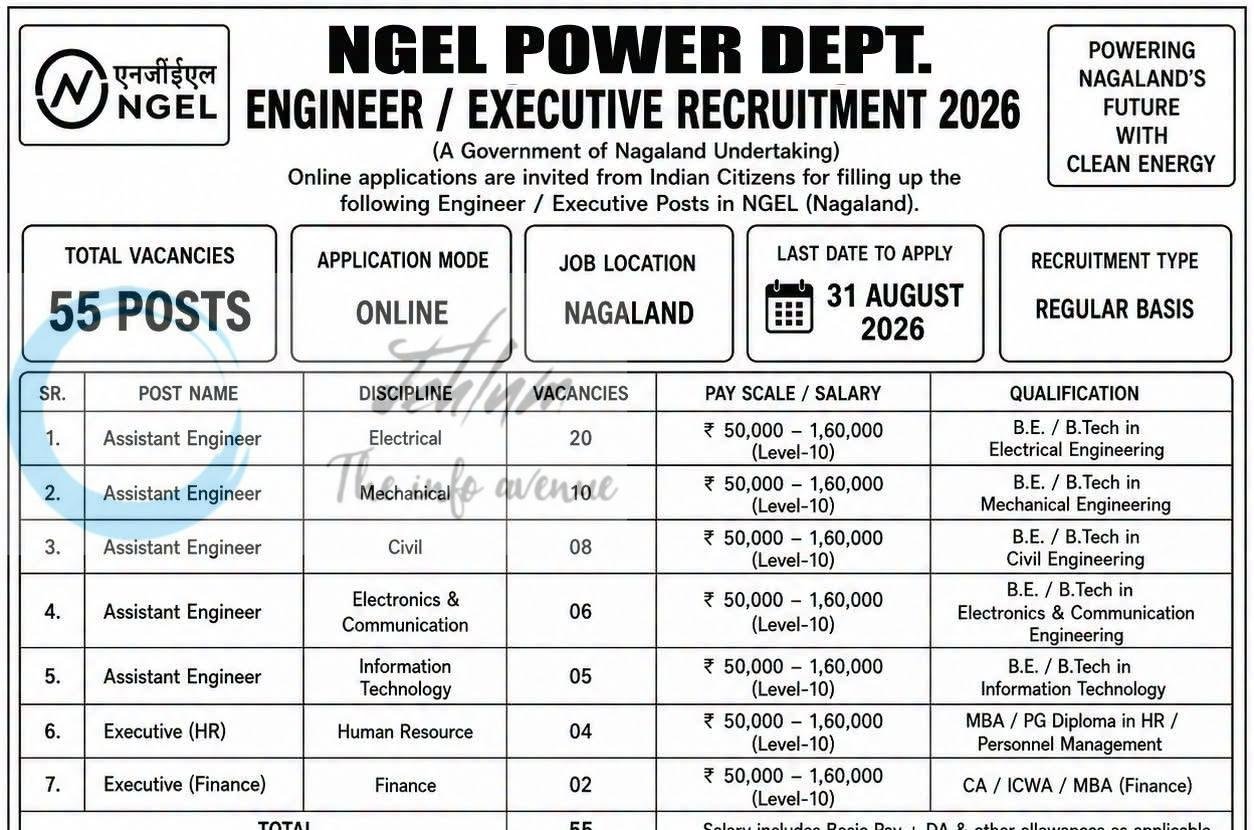 NGEL Power Dept nagaland Assistant Engineer Executive job opportunities 2026