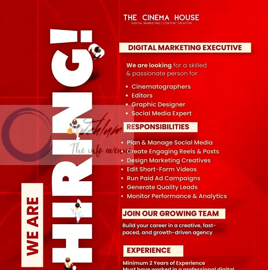 The Cinema House Digital Marketing Executive Graphic Designer Video Editor job opportunities 2026