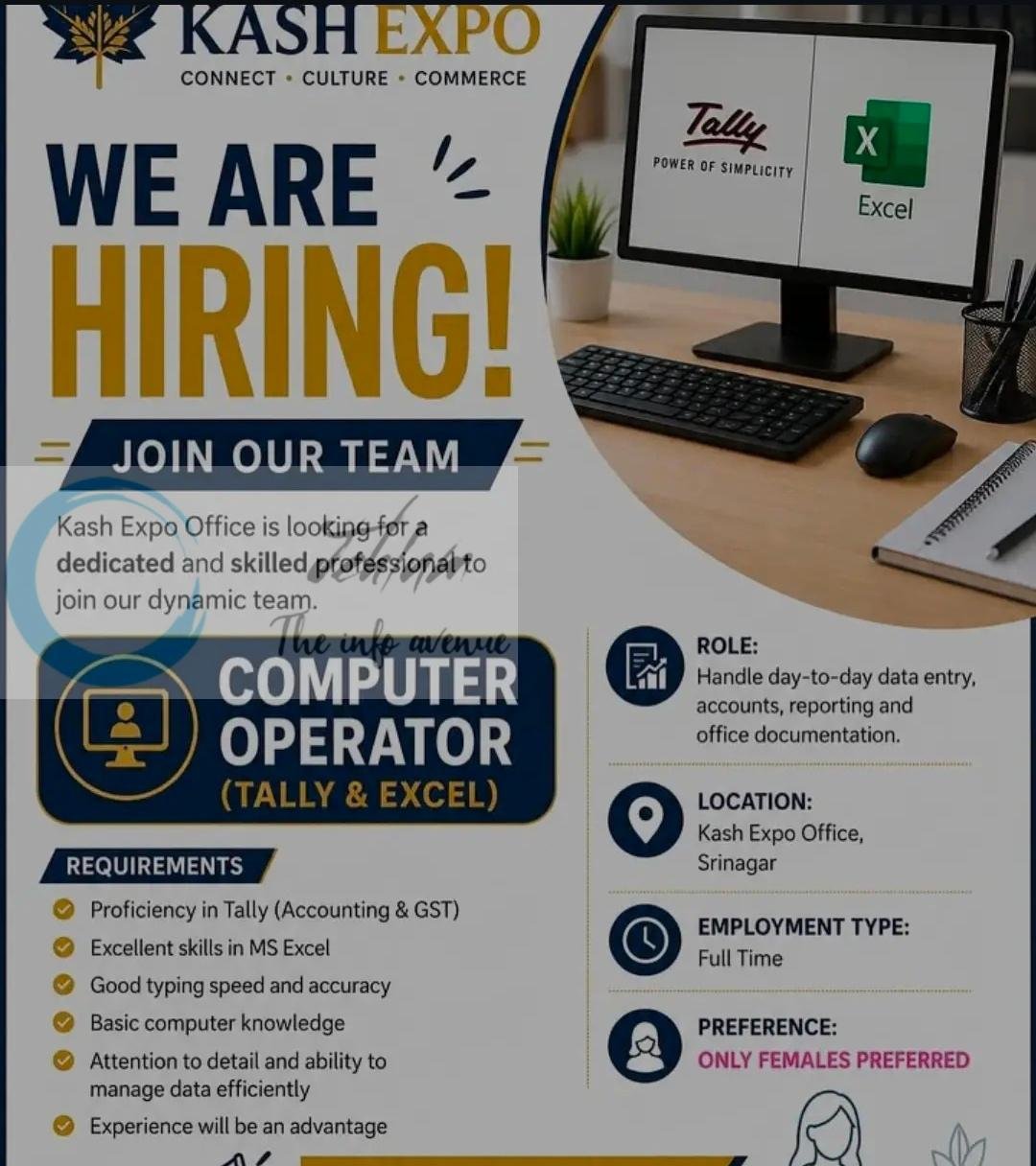 Kash Expo Srinagar Computer Operator job opportunities 2026