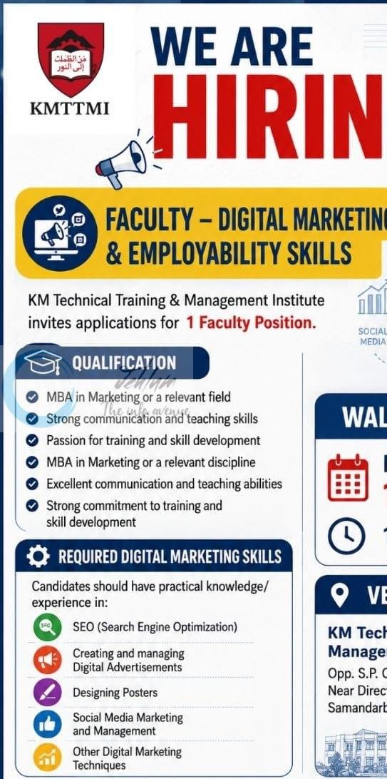 KM Technical Training and Management Institute KMTTMI Srinagar Faculty job opportunities 2026