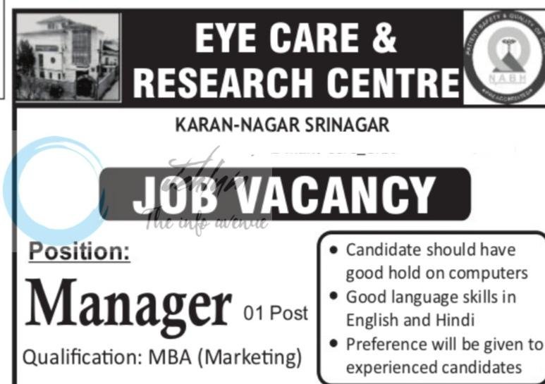 Eye Care Research Centre ECRC Karan Nagar Srinagar manager Job opportunities 2026 1 Eye Care Research Centre ECRC Karan Nagar Srinagar manager Job opportunities 2026