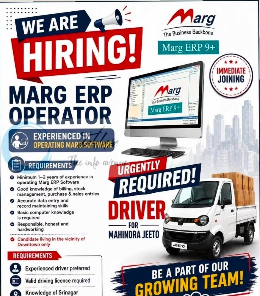 Pachloo Traders Srinagar Marg ERP Operator Driver job opportunities 2026