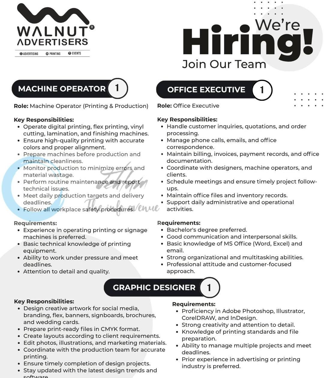 Walnut Advertisers Srinagar Machine Operator Office Executive Graphic Designer job opportunities 2026 1 Walnut Advertisers Srinagar Machine Operator Office Executive Graphic Designer job opportunities 2026