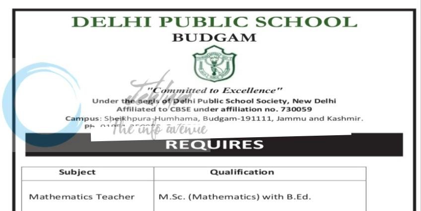 DPS Budgam Mathematics Teacher job opportunities 2026