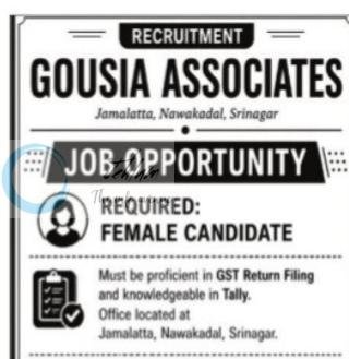Gousia Associates Srinagar job opportunities 2026 1 Gousia Associates Srinagar job opportunities 2026